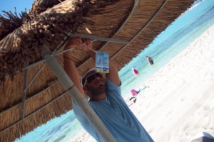 Waste management leaflets placed on the umbrellas